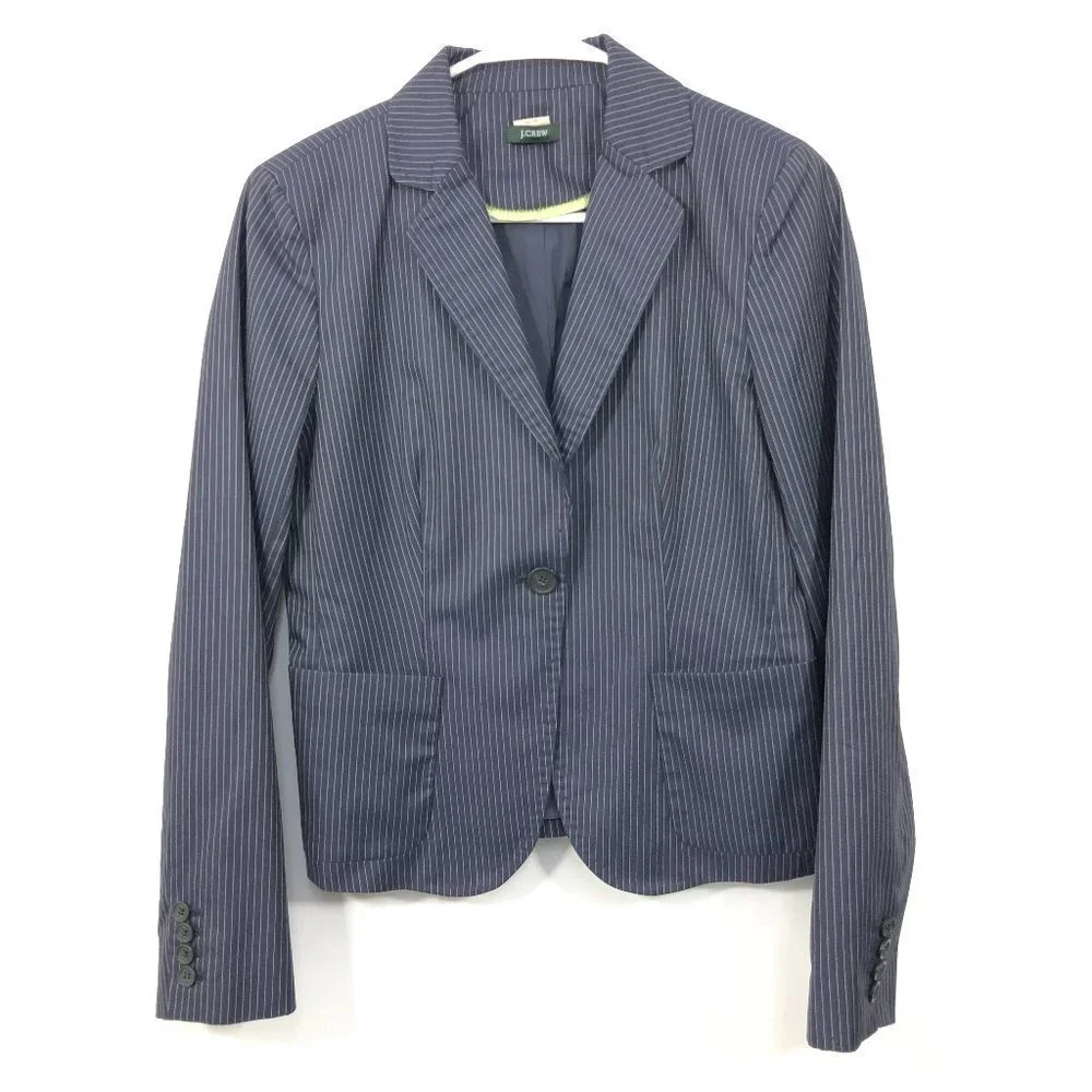 J. Crew‎ Women's Striped Navy One Button Blazer 6